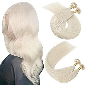 Ugeat 24 Inch U Tip Hair Extensions Human Hair Platinum Blonde K Tip Hair Extensions Real Human Hair Straight Ktip Extension Blonde Keratin Extension Silky Texture Add Length for Women 50G 50S