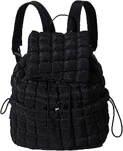 Puffer Backpack Nylon Casual Daypack Lightweight Travel Backpack Quilted Backpack for Women 18L (Black), Large