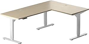 Amazon.com: Progressive Desk L Shaped Height Adjustable Standing Desk 78" x 48" - Corner Computer Desk - Electric Stand Up Rising Workstation - White Frame/Bright Beech Top : Home & Kitchen