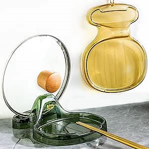 YAWMLYE 2PCS Pot Lid Holder: with Spoon Rest Rack - for Temporary Storage of Pot Lids Spoons Ladles Knives/Forks - Chopsticks 2in1 Kitchen Tools Organizer (Green and Yellow)
