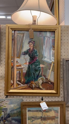 The 6’ library table or partners desk is an antique French piece with a leather top. Just beautiful. Goes great with all the French art 🫶 | Tapley’s Mercantile & Antiques