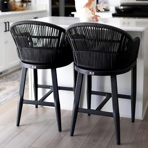 PURPLE LEAF Outdoor Counter Height Bar Stools Set of 2, Patio Woven Aluminum Barstools Bar Chairs with Back and Cushions for Balcony Garden Indoor Kitchen Outside, Gray