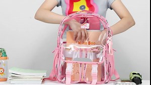 HTWO Clear Backpack For Girls Clear Book Bag Stadium Approved PVC Upgrade Backpacks For School Heavy Duty With Pendant (Pink)