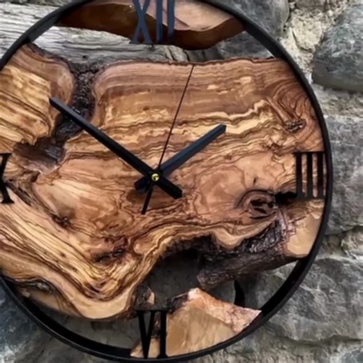 Oversized Wall Clock, Olive Wooden Rustic Wall Clock, Made to Order Metal & Olive Wood Wall Clock, Farmhouse Wooden Live Edge Wall Clock - Etsy