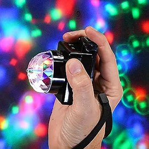 Portable LED Party Light for Indoor and Outdoor Fun, Battery-Powered Hand-Held Multi-Color RGB Rotating Disco Ball Light Show for House Parties Dancing Birthdays Concerts DJ Holidays