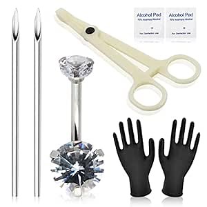 Emalla Belly Piercing Kit Navel Piercing Kit with 14G Belly Button Ring 316L Steel Piercing Needles and Piercing Clamp