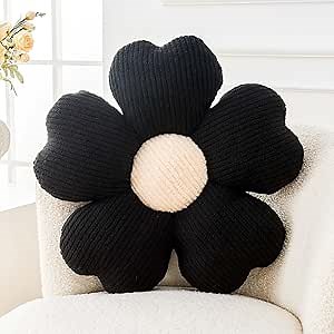 Kcvvcr Flower Throw Pillow, Cute Flower Shaped Pillow Decorative Throw Pillow for Bed Couch, Soft Daisy Pillows Floor Seating Cushion Cushions (14.9 Inch Black)