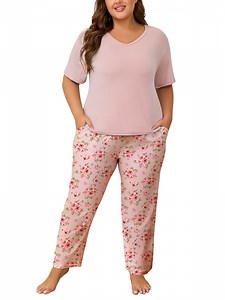 PinkBeautiM Women Plus Size Pajamas Set Prints Pjs Sleepwear with Pockets - Walmart.com