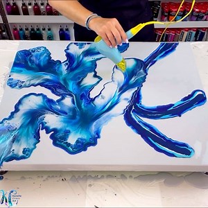 💙🩶 Stunning Blues on a Grey Base! Acrylic Pouring Blow Out • #kanellaciracoart #blue #grey #acrylicpouring #acrylicpainting #satisfying | Kanella Ciraco Art