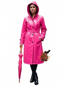 Hot Pink Vinyl Trench Coat: Glossy Hooded Rainwear - Etsy Canada