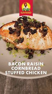 Looking for an original dish that still hits all those holiday notes? Check out this sweet & savory stuffed Bacon Raisin Cornbread Chicken recipe from Duff Goldman here: [https://www.sunmaid.com/recipes/bacon-raisin-cornbread-stuffed-chicken-breast/] | Sun-Maid
