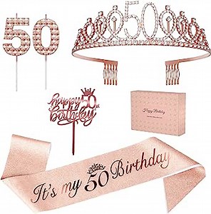 50th Birthday Decorations Women, 50th Birthday Sash, 50th Birthday Crown, 50th Tiara, Happy 50th Birthday Decorations for Women, 50th Birthday Gifts Women, 50th Birthday Banner for Women