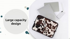 Black Cow Spots Print Laptops Sleeve 17 Inch, Portable Computer Case with Zipper Shoulder Bag