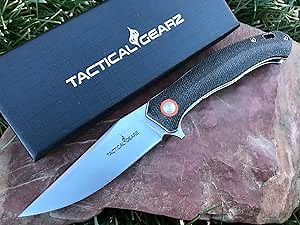TACTICAL GEARZ Pocket Knife for EDC, Flax Micarta Handle, D2 Steel Blade, Includes Sheath (Ursa)