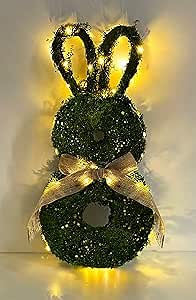 Lighted Easter Wreath for Front Door Greenery Easter Bunny Egg Spring Wreaths Decorations