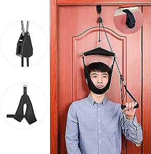 Cervical Neck Traction Device,Double Ratchet Neck Relief Devices Easy to Use Portable Over Door Support,Neck Sling for Neck Pain Relief, Vertebrae Disk Herniation
