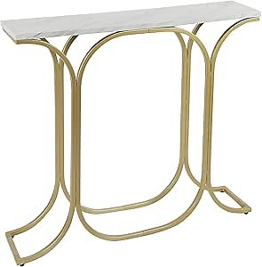 Suzanne Slim Metal Console Table with Faux Marble Top, Gold Finish
