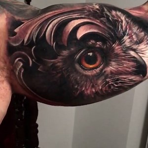 Inner arm owl made by Arlo Tattoos 🦉 #TATTOODO | Tattoodo