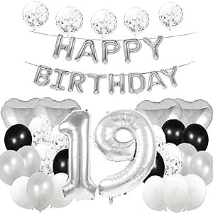 Sweet 19th Birthday Balloon 19th Birthday Decorations Happy 19th Birthday Party Supplies Silver Number 19 Foil Mylar Balloons Latex Balloon Gifts for Girls,Boys,Women,Men