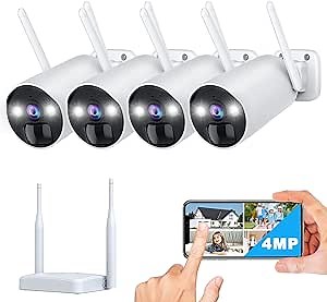 CAMCAMP 100% Wire-Free Wireless 4 Security Camera System with Months Battery Life, 2 Way Audio, APP Remote(Include Base Station & 4 Camera), IP66 Waterproof 4MP Color Night Vision Motion Detection