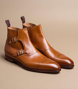 Handmade Tan Leather Monk Strap Boots: Height Increasing Elevator Shoes - Etsy Canada