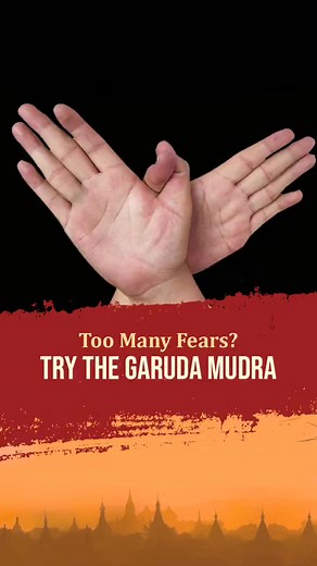 To perform the Garuda Mudra - Sit in a comfortable position with your spine straight. Place your hands with palms facing upwards on the thighs or knees. Close your eyes and take deep breaths. Overlap the right wrist over the left, extending the fingers of both hands Interlock both thumbs by hooking the right thumb on the knuckle of the left. Place interlocked thumbs at the lower portion of the abdomen, near Sacral chakra, with palms facing yourself. Stay in this position and take 10 deep breaths