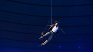 Tom Cruise rappels from Stade de France roof