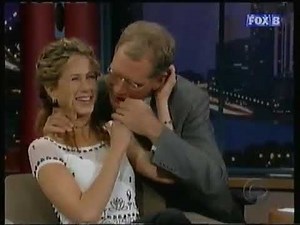 David Letterman puts Jennifer Aniston's hair in his mouth for no reason