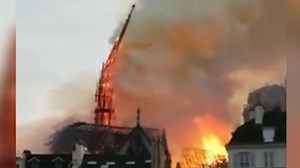 The moment Notre Dame spire collapses