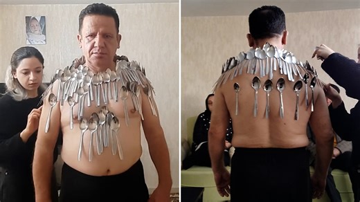 Man balances 96 spoons on body to break own record: 'I can stick any object to my skin'
