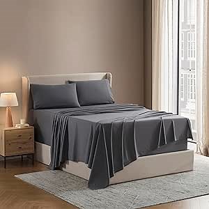 Nestl Split King Bed Sheet Set - Dark Grey - Instantly Soft Microfiber, No Break-in Wash - 4-Piece Deep Pocket Sheets & Pillowcases, Stays Put All Night