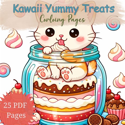 Kawaii Yummy Treats Coloring Pages | Cute Dessert Coloring Sheets | Whimsical Food Printable PDF - Etsy