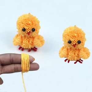 Super Easy Pom Pom Chicken Making Idea with Fingers - DIY Pom Pom Chick - How to Make Yarn Chicken | Aplect Creation