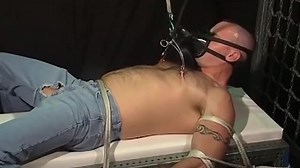 JOCK BONDAGE - Muscular Bigg Pete can only moan in agony through his gag as his big nuts are pulled