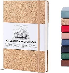 Beechmore Books A4 Mixed Media Sketchbook - 8.5x11 Hardcover Lay-Flat Art Journal, 160 GSM / 98 lb Professional Ivory Paper, 156 Perforated Pages, Gift Box, Ink, Drawing and Light Watercolor