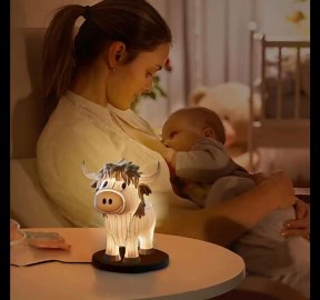 Highland Cow Table Lamp with USB A+C Ports, Cute Animal Cow Bedside Lamp for Living Room, Bedroom, Dormitory, Office for Girl