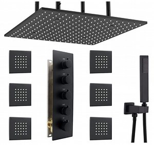 [Hot Item] Black 20 Inch LED Thermostatic Brass Rainfall Shower System with Head Shower