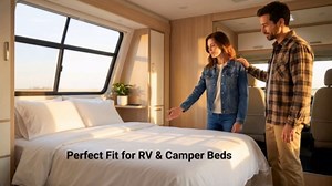Full XL RV Camper Sheet Set (54x80) – 100% Egyptian Cotton, Soft & Cooling, 16” Deep Pocket Fitted Sheet, Luxury Hotel Quality Bedding for RVs, Campers & Motorhomes (Light Grey Stripe)