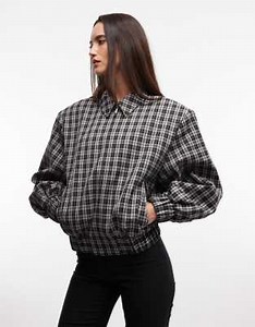 ASOS DESIGN bold shoulder zip-up bomber jacket in mono check | ASOS