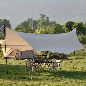 [Hot Item] Lightweight UV Resistant Camping Tarp with Steel Poles Waterproof Canopy Rain Shelter