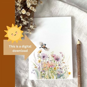 Wildflower Bird Blank Card - Printable Garden Note (digital Download) - Etsy Canada