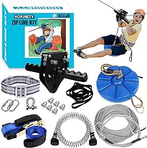 Zip Line Kit for Kids Adults : 76FT Up to 380Lbs Quick Setup Zipline for Backyard Outdoor with 100% Rust Proof Removable Trolley Ratchet System Swing Seat Safety Belt Spring Brake