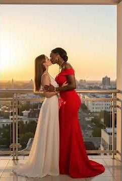 Interracial lesbian kiss between two women