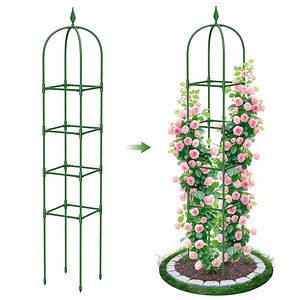 1PC Garden Obelisk Trellis for Climbing Plants, 70.87" Metal Rustproof Plant Support Rose Trellis, Tower Potted Cages for Flowers Fruits Vegetable Vines Indoor & Outdoor, Green(4 Tiers)