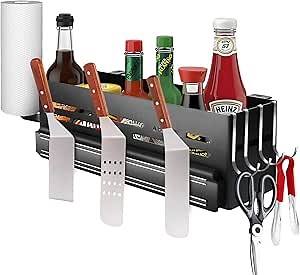 Griddle Caddy for Blackstone 28''/36'' Griddle, Grill BBQ Accessories Holder with Magnetic Strip & Paper Towel Holder, Space Saving Storage Caddy for Grill