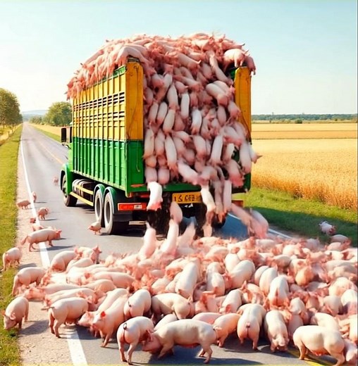 Fake AI- large scale escape of Pigs #farming #pigs