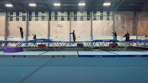 The adult tramp class decided to finish with some synchronised trampoline- usually done in pairs, we tried with 6 - including coach Pablo and Bridget. | Eastside activity centre