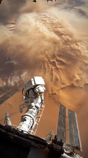 12K views · 280 reactions | The view from orbit is epic!  An astronaut works outside the ISS, floating 250 miles above a hurricane's eye AND a massive Sahara sandstorm. Ultimate perspective. ‍ #Space #ISS #NASA #Hurricane #Sandstorm #scifi #AI | Astrovibe | Facebook
