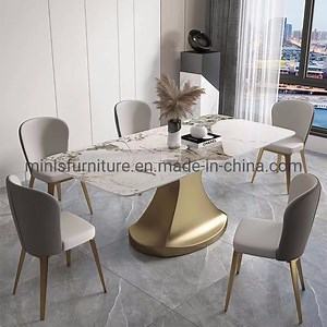 [Hot Item] Dining Room Modern Simple Chinese Rectangle Marble Metal Dining Table