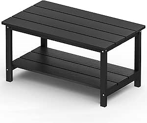 SERWALL Outdoor Adirondack Coffee Table HIPS Buffet Table Console Tables for Patio- Black